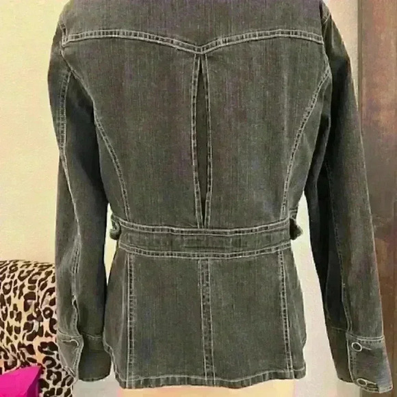 Distressed Black Denim Jacket, High Sierra, Size M - Picture 2 of 7